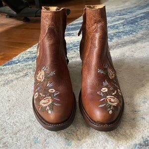 Shyanne Brown Floral Embroidered Ankle Booties (they’re new with not box)